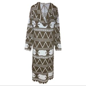 Baciano Brown & White Tribal Duster - Women Size L fits like 6-8